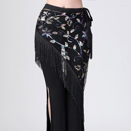 Gym Clothing Shiny Tassel Belly Dancing Hip Scarf For Women Sequins Triangle Wrap Skirt Dance Waist Belt Peformance Accessories
