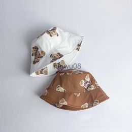 Caps Hats Children's Fisherman Hat Baby Bucket Hat Bear Cartton Boys And Girls Sunshade Baby Caps Kids Topee x0810