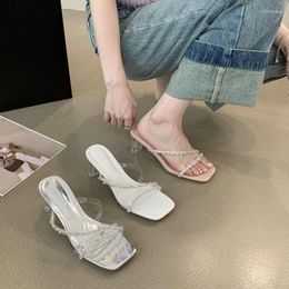 Dress Shoes Silver Rhinestone Crystal High With A Word Slippers Female Summer Outside Wear 2023 Fairy Wind Roman Thick Sandals