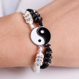 Charm Bracelets 2 PCS/Set Couple Fashion Tai Chi Bracelet For Women Men Woven White Black Rope Heart Dragon Lover Friends Wedding Jewellery