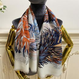 Women square scarf scarves shawl cashmere material thin and soft print feather letter pattern size 130cm -130cm301H