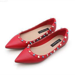 Dress Shoes Ladies OL Tacon Flats For Office Black Ballerine Femme Mujer Pointy Toe Rojas Soft Rivets Luxury Big Size 48 Court Shoes Elegant L230721
