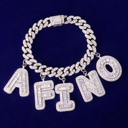 Custom Name Baguette Letters Bracelets Anklet 10MM Cuban Chain Pendants Necklaces Hiphop Zircon Jewellery gifts for men women255y