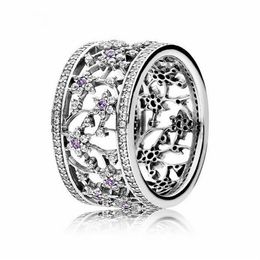 Compatible with Pandora Jewellery ring silver Forget Me Not Purple Clear CZ rings 100% 925 sterling silver Jewellery whole DIY For203m