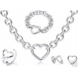 Designer Jewellery Heart lock New Jewellery Sets 925 Sterling Silver Bracelet and Necklace Sets Fashion womens Jewellery Sets with box288D