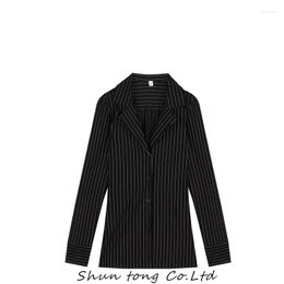 Women's Blouses Black Striped Women Sexy V-neck Korean Style Slim Shirts Long Sleeve Tops Female Casual Tunics Fashion