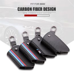 Carbon Fibre Leather M Colour Sport Remote Key Bag FOB Case Shell Cover for BMW308A