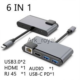 Expansion Boards Accessories USB TypeC HUB RJ45 HD USB 30 Audio 35MM 6 in 1 Docking Station For Computer Laptop MacBook Pro Air USBC Splitter J230721