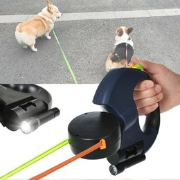 Dog Collars Leashes Dual Leash Auto Retractable LED Light Traction Ropes For 2 Small Dogs Cats Walking Running Training Travel Pet Supplies 230720