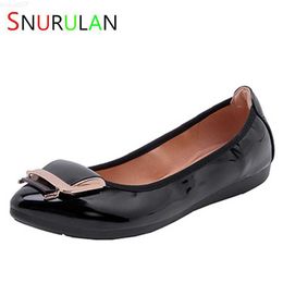 Dress Shoes Metal Square buckle patent leather foldable ballet flats women slip on ballerina comfy pointed toe roll-up flats shoes women2023 L230721