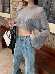 Women's Sweaters Hollow Out Pullovers Women Flare Sleeve Stylish Summer Cropped Streetwear Sexy Lady Ins Casual Sun Protection Thin Korean