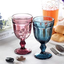 Wine Glasses 4pcs Set 470ml Multicolour Relief Vintage Red Cup Hanap Household Fashion Assorted Color Footed Goblets