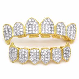 18K Gold Silver Plated Top and Bottom Grillz Set Mouth Teeth Grills High Quality Mens Body Jewelry239Y