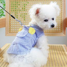 Dog Apparel KX4B Pet Stripes Jumpsuits With Pocket For Small Medium Dogs Spring Blue Overalls Large