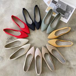 Dress Shoes 2023 Breathable Stretch Knitted Ballet Flats Women Mesh Casual Moccasins Soft Rubber Sole Pointed Toe Loafers Slip On Boat Shoes L230721