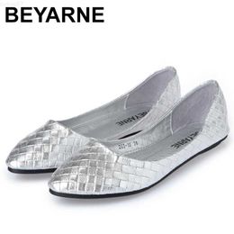 Dress Shoes BEYARNE2019Ladies Ballet Flats Weaving Gold Silver Shoes Pointed Toe Breathable Slip-Ons Summer Plus size 35 41E522 L230721