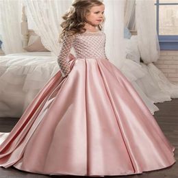 Pretty Flower Girl Dresses 3D Floral Appliques Bow Gilrs Pageant Dress Fashion Fluffy Tulle Long Birthday Dress Toddler Graduation248u