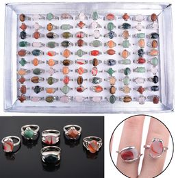 whole 100pcs various natural Unisex stone top Rings size 16-20 including display box310r