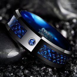 Wedding Rings 8mm Tungsten Carbide Ring Carbon Fibre Blue Zircon Men Women Anillos Para Hombres Black Dragon Charm Jewellery Wholesale