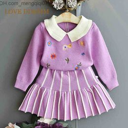 Clothing Sets LOVE DD MM Baby Girls Winter Clothes Sets Autumn Long Sleeve Outfits Kids Stripe Knit Sweater Skirt Fall Children Costume 210715 Z230721