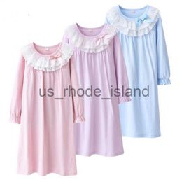 Pyjamas Teen Girls Lace Cotton Nightgowns Kids Pink Princess Sleepwear Girls Neck Nightgowns Children Sleepwear Pyjamas Baby x0721