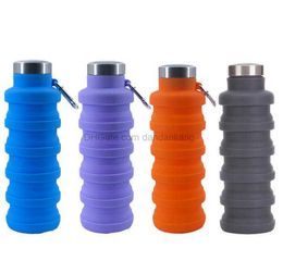 Soft 100% Medical Grade Organic Foldable water bottles Reusable Silicone Collapsible Cup Portable men women Dog Travel drinking Bottle outdoor plastic flask 500ml