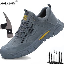 Safety Shoes AMAWEI Summer Mens Anti-smash Work Shoes With Steel Toe Anti-stab Safety Sneakers Indestructible Wear Resistant Comfortable Boot 230720
