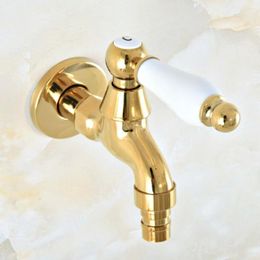 Bathroom Sink Faucets Gold Colour Brass Single Hole Wall Mount Washing Machine Faucet Outrood Garden Cold Water Taps 2av145