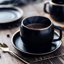 Cups Saucers Ceramic Coffee Cup And Saucer Set Creative Black Pigmented Porcelain Tea With Stainless Steel Spoon Drinkware