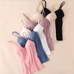Women's Tanks Lady Camis Soft Tank Casual Top Adjustable Thin Strap Vest Womens Camisole With Built In Shelf Bra White Nude Pink