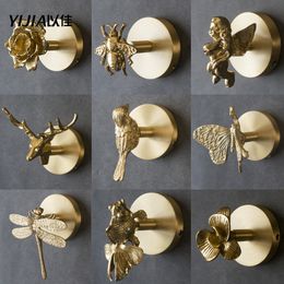 Hooks Rails Nordic Retro Brass Multiple styles Animal Design Coat Hook For Porch Bathroom Accessories Wall Hanging Decoration 230721