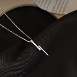 Pendant Necklaces ANENJERY Silver Colour Geometric Zircon Strip Charm Necklace For Women Clavicle Chain Jewellery Drop S-N528