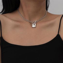 Lacteo Neo Gothic Lock Stick Pendant Necklace Statement Vintage Single Cross Chain Choker Jewellery For Women Accessories Necklaces2758