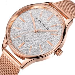 Luxury MINI FOCUS Brand Shiny Dial Womens Watch Japan Quartz Movement Stainless Steel Mesh Band 0044L Ladies Watches Wear Resistan253T