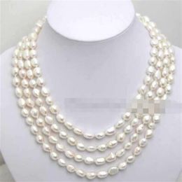 Super Long 80 7-8mm White Baroque natural Freshwater Pearl Necklace-ne1641261c