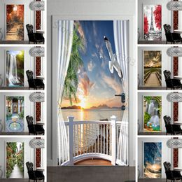 Wall Stickers Modern 3D Door Sticker Selfadhesive Waterproof Poster Porte Peel and Stick Wallpaper Home Design Room Decor Re 230720