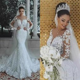 Modern New 2019 Romantic Gorgeous Long Sleeve Mermaid Wedding Dresses Beading Lace Princess Bridal Gown Custom Made Appliques See 268r