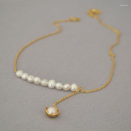 Chains Brass With 18K Gold Real Baroque Pearl Necklace Women Jewelry Runway Gown Hiphop Rare Glam Japan Korean Fashion