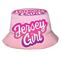 Berets Jersey Girl Pink Text Lettering Design Foldable Panama Bucket Hat Cap Girls Nj Lady Cursive Star
