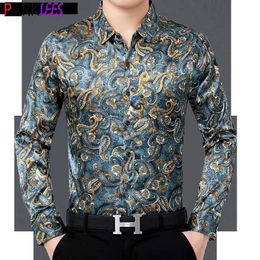 Men's Casual Shirts Men's Paisley Satin Luxury Dress Shirts 2020 Silk Like Smooth Men Tuxedo Shirt Slim Fit Male Wedding Social Shirt Chemise Homme L230721