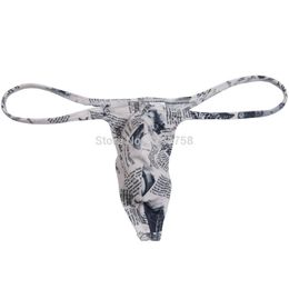Sexy Men's Newspaper Micro Thong Underwear Male Penis Pouch String Tangas Guy T-Back215z