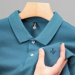 Men's Polos 100 cotton embroidery highend solid lapel short sleeve temperament trend simple fashion versatile breathable polo shirt 230720