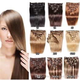 Clip in Hair Extensions Chocolate Brown Light Blonde #4 27 Colour 8pcs 120g 14 inch-24inch Remy Human Hair Extensions Clip in Strai2479