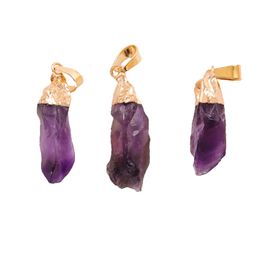 Natural amethyst pendant irregular crystal raw stone gold plated Charms for Necklace Earrings Jewellery Making Accessory P004