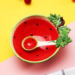 Plates Cute Children Creative Cartoon Dessert Salad Ceramic Tableware Bowl With Spoon Watermelon