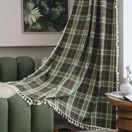 Curtain Curtains For Living Room Bedroom Kitchen Decoration Nordic Style Green Lattice Semi-shading Bay Window