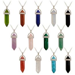 Creative foreign trade explosion natural stone crystal agate pendant bullet six corner Necklace253d