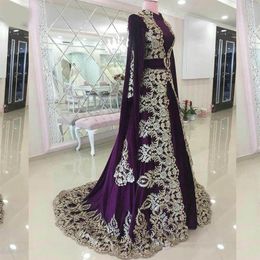 2021 Moroccan Caftan Evening Dresses Purple Elegant Dubai Abaya Arabic Gowns For Special Occasion Prom Dress With Appliques280S