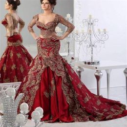 Sexy Indian Two Pieces Appliques Prom Dresses with Long Sleeve Sweetheart Formal Evening Dresses Party Wear186L