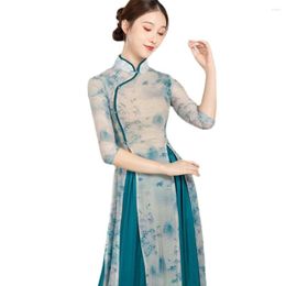 Casual Dresses Women's Suit Dress Cheongsam Top Loose Wide Leg Pants Clothing Classical Dance Practice Clothes Chinese Style Ethnic Skort